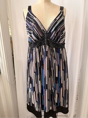 Vertigo Paris, Striped Tile Printed, Bejeweled Dress sz XL
